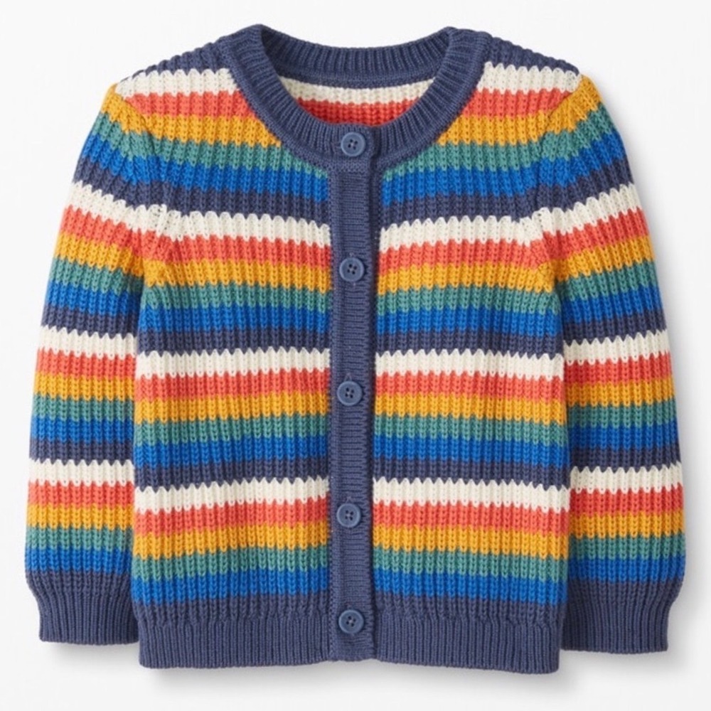 HANNA ANDERSSON Organic Cotton Rainbow Striped Knit Cardigan 18-24M Fall Scandi